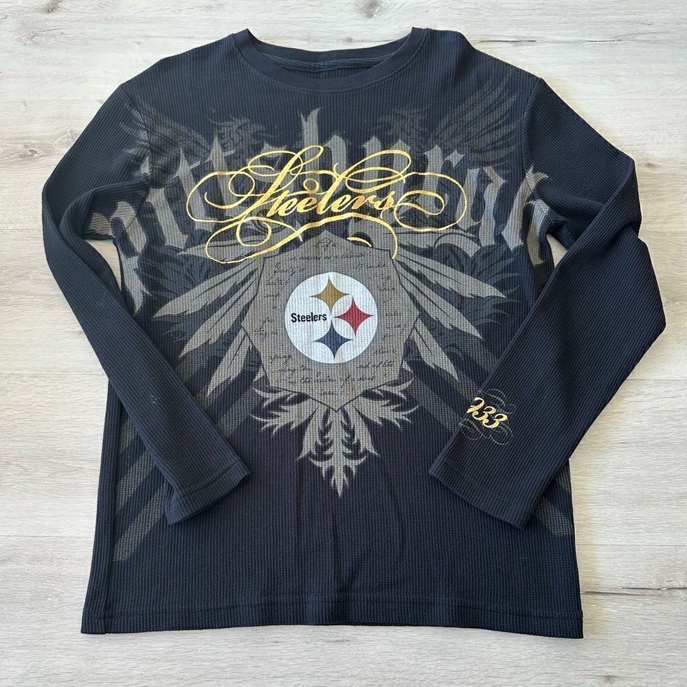 NFL Pro Line Pittsburgh Steelers LS Waffle Shirt Black M EUC